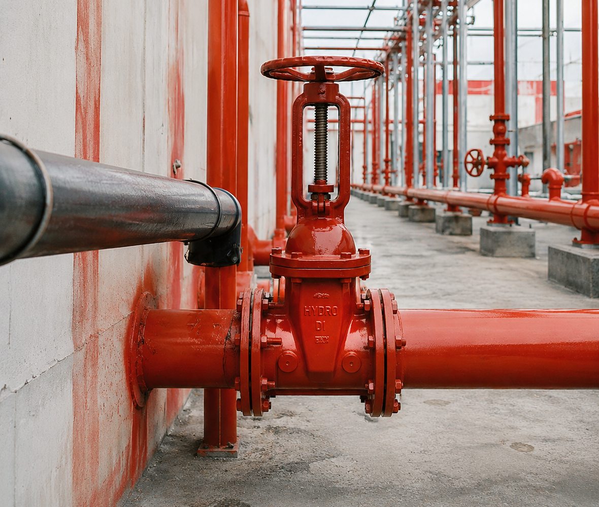Fire protection main with gate valve